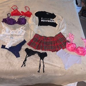 Lingerie bundle School girl set Victoria’s Secret bras and panties garter belt